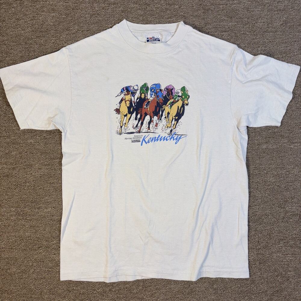 Kentucky Derby 1980s Single Stitch Short Sleeve 1980s Large Gray 19.5x26